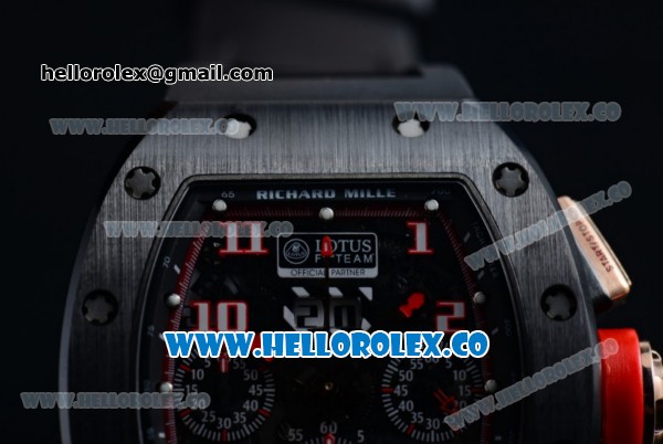 Richard Mille RM 011 Felipe Massa Chronograph Swiss Valjoux 7750 Automatic PVD Rose Gold Case with Black Dial Red Bezel Arabic Numeral Markers and Black Rubber Strap - Click Image to Close